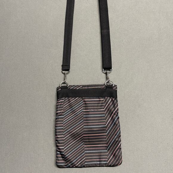 LeSportsac Black Striped Crossbody Travel‎ Bag Multicolor 3 Zipper Adjustable - Picture 5 of 16